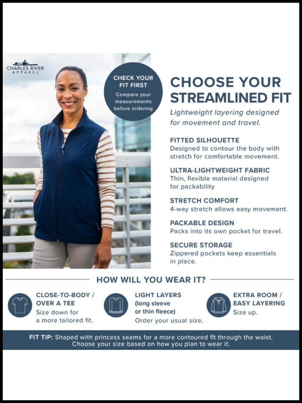 Packable Full Zip 4-Way Stretch Active Vest Casual Travel - Picture 3 of 4